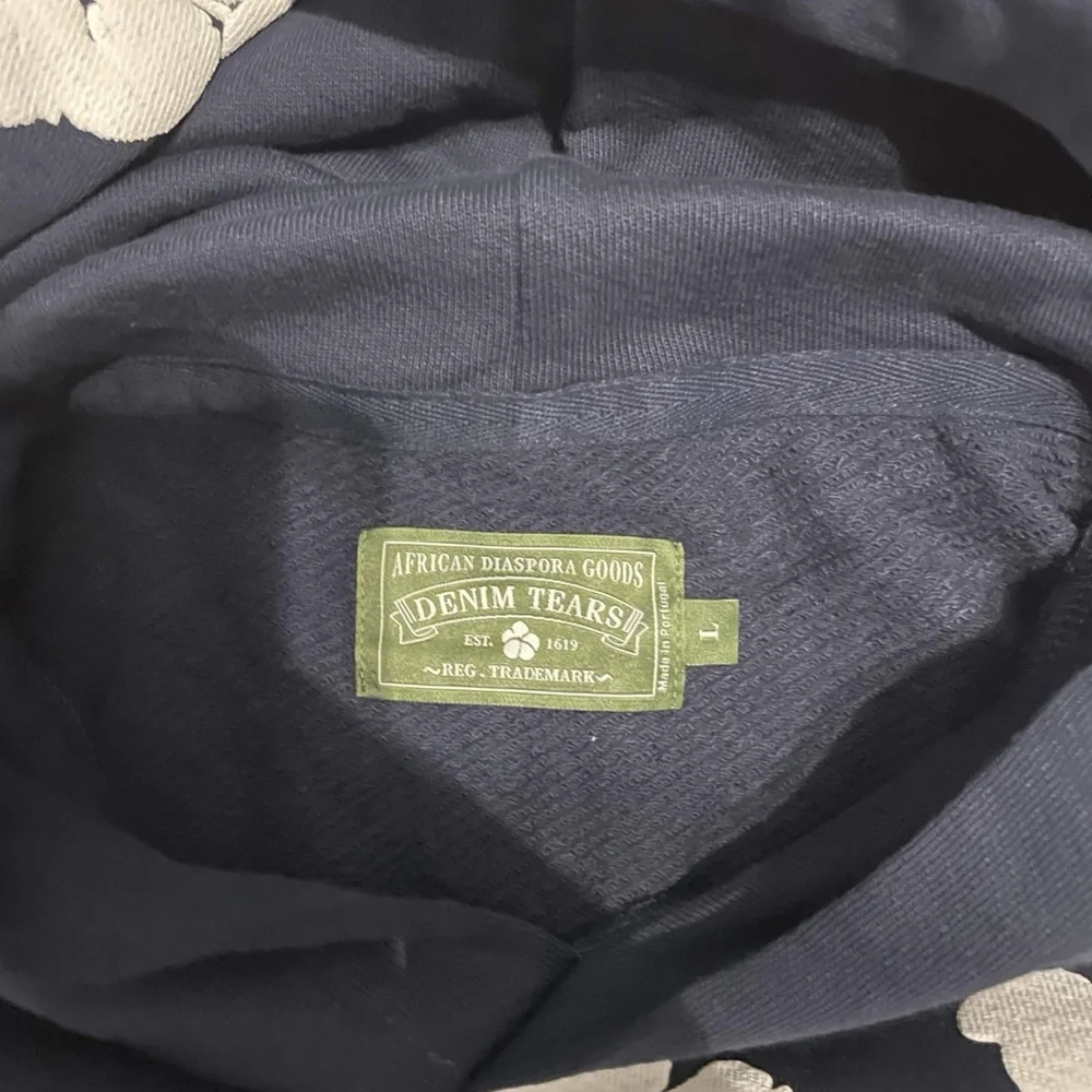 Large Navy Denim Tears Hoodie